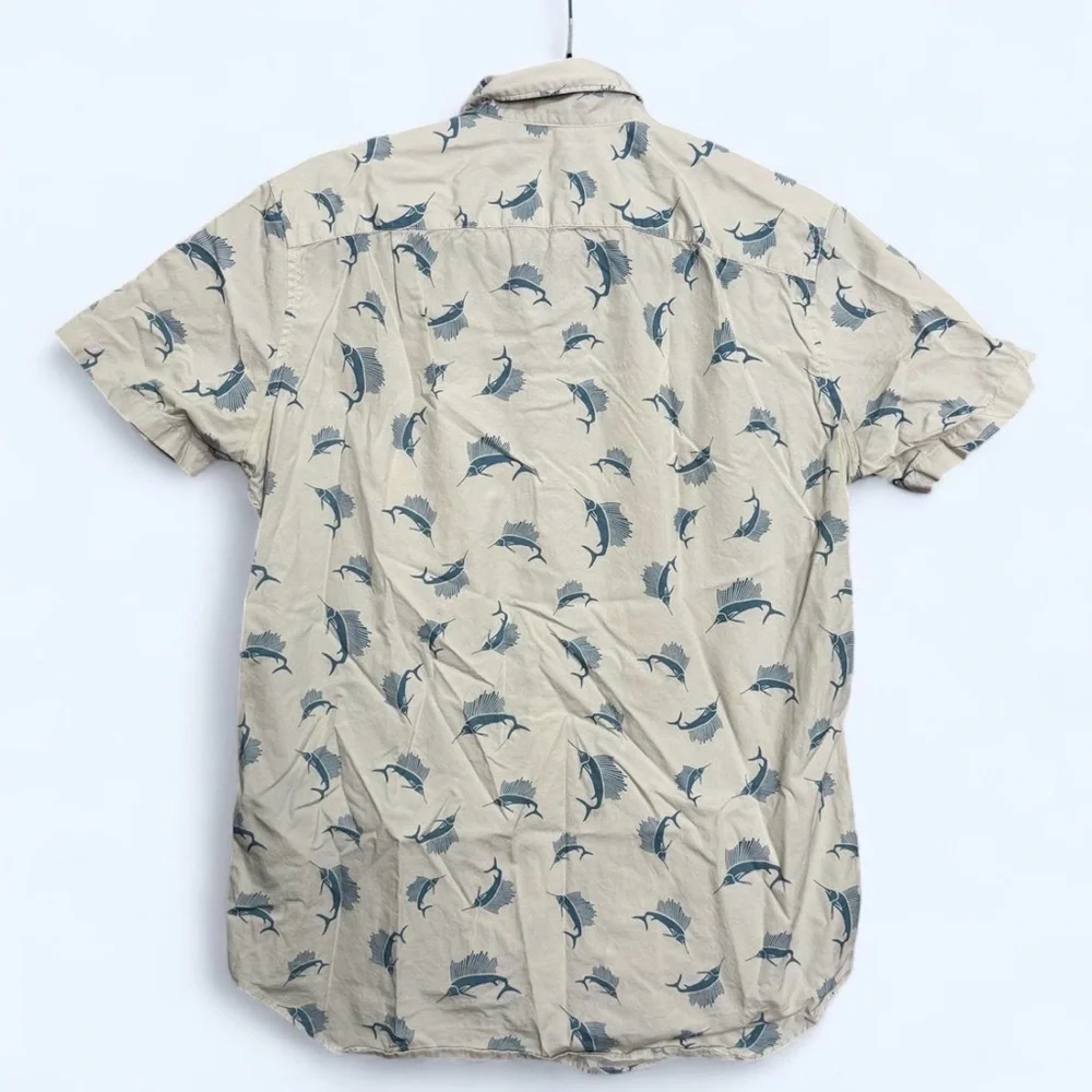 J.Crew Sailfish‎ Print Button Down Shirt Mens Sz S Cotton Short Sleeve Coastal